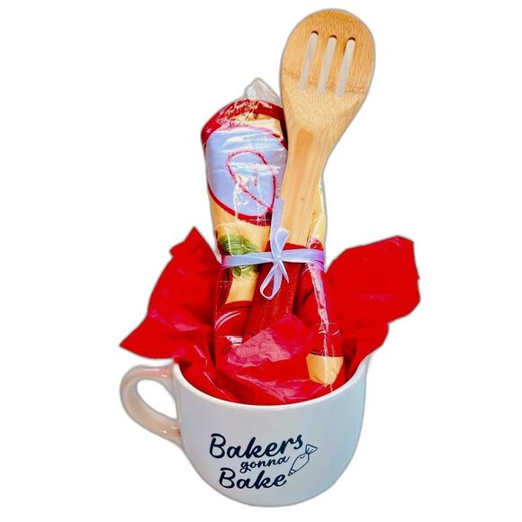 BAKERS GONNA BAKE Mug Wood Spoon Pot Holder Gift Set - Picture 1 of 6